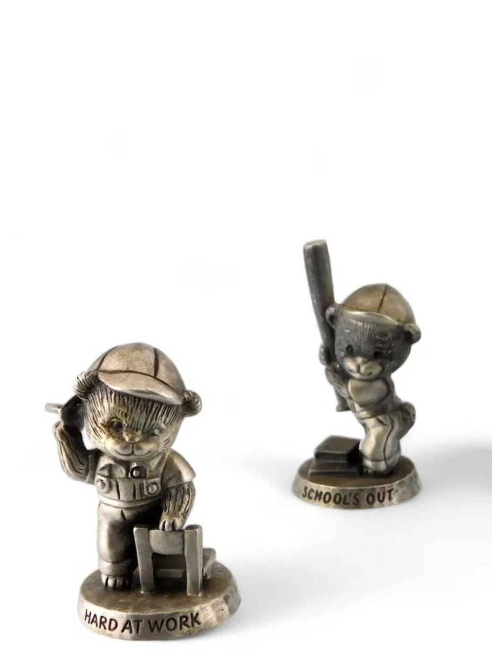 1980s AVON Fine Pewter Bear Figurines: School Days Lot of 4